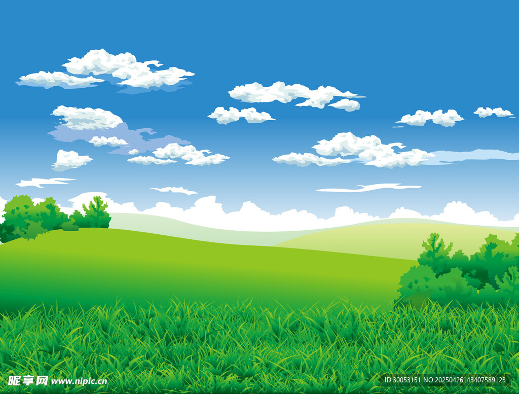 广袤绿野蓝天美景