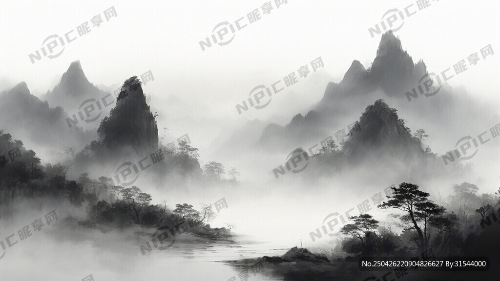 山谷 中国风 中国画 山水