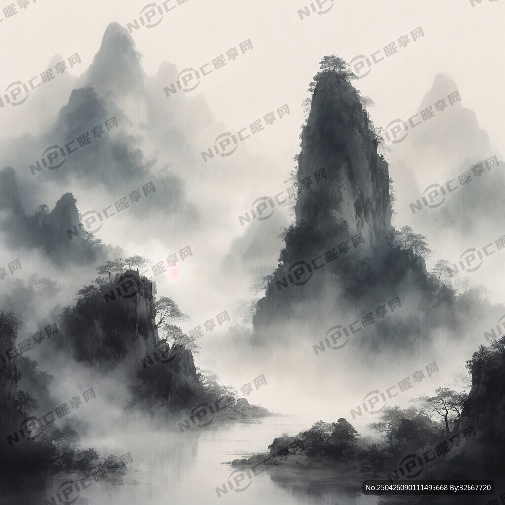 山谷 中国风 中国画 山水
