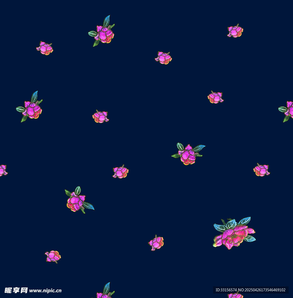 深蓝色底粉色花卉图案