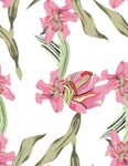 粉色花卉绿叶无缝图案