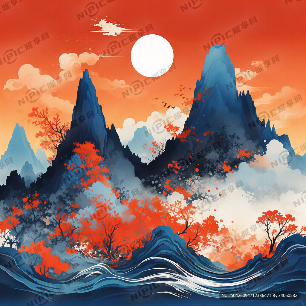 国潮风蓝橙色背景