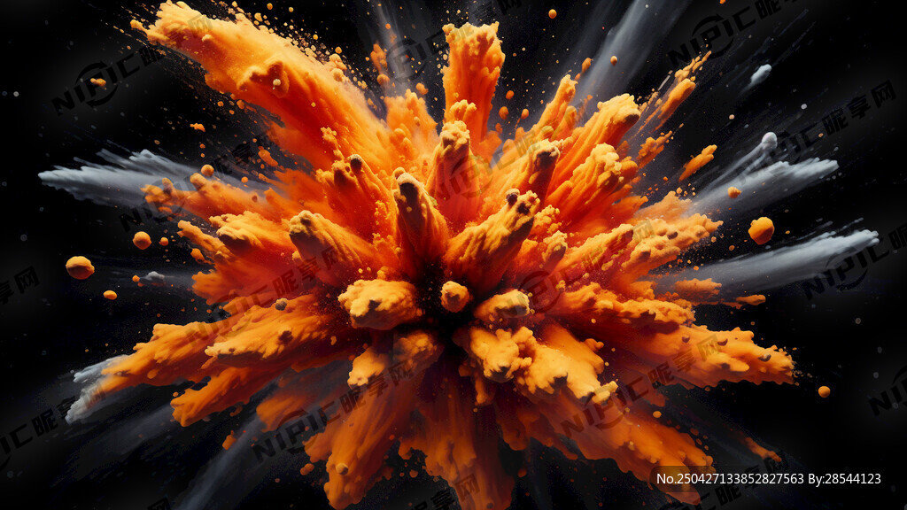 橙色粉尘爆炸 黑色背景