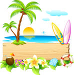 夏日海滩木板装饰插画