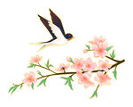燕子戏桃花枝头