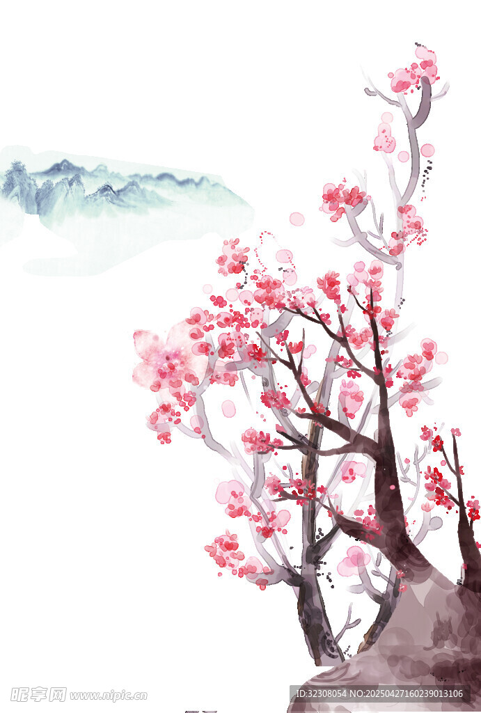 水墨红梅图