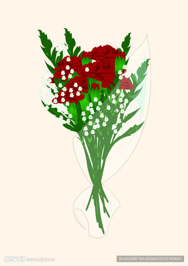 手绘红白花束插画