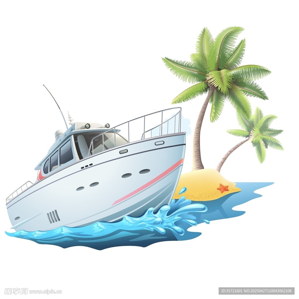 海上游艇与椰树风景