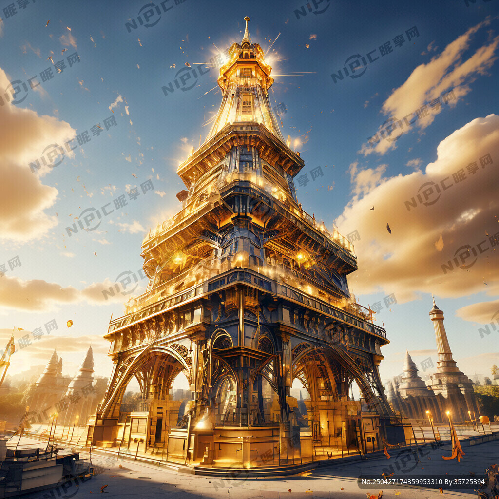 比较真实的金黄色的铁塔