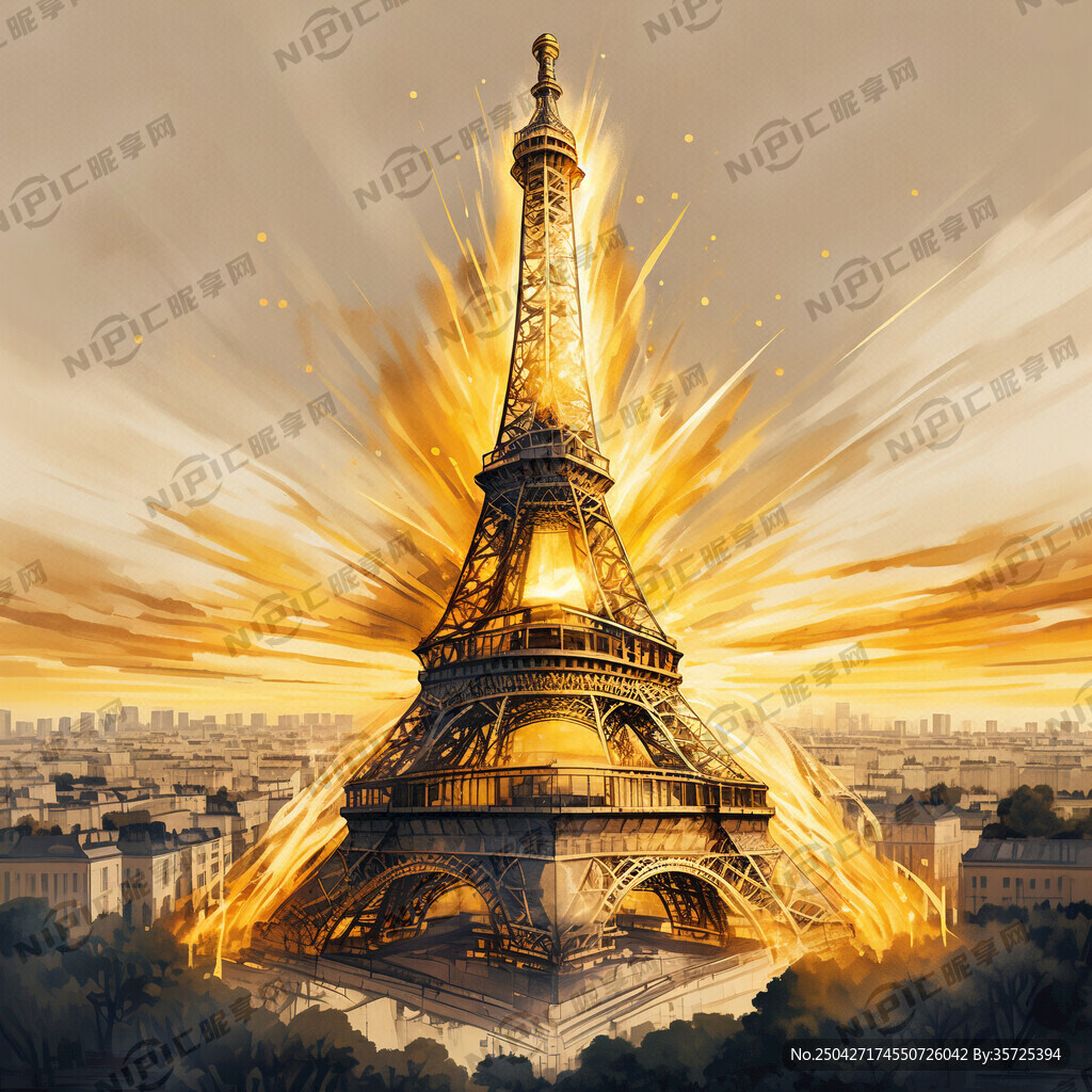 比较真实的金黄色的铁塔 素描图