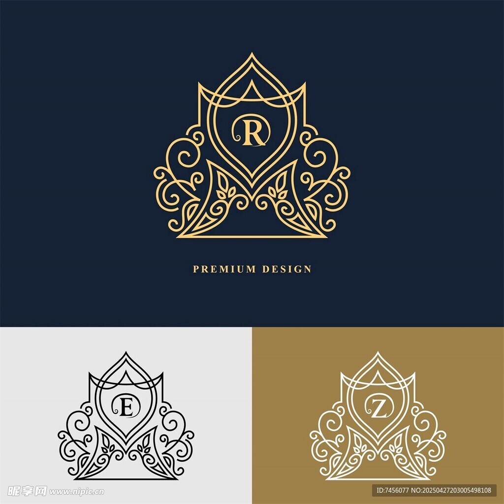 奢华盾牌字母R标志设计
