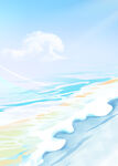 梦幻海浪蓝天风景插画