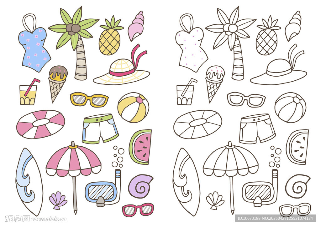 夏日海滩度假元素插画