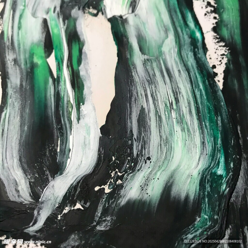 抽象墨绿流动艺术画作