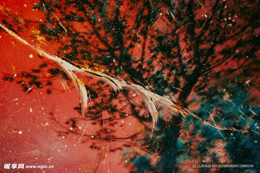 梦幻红夜中的枯树枝桠