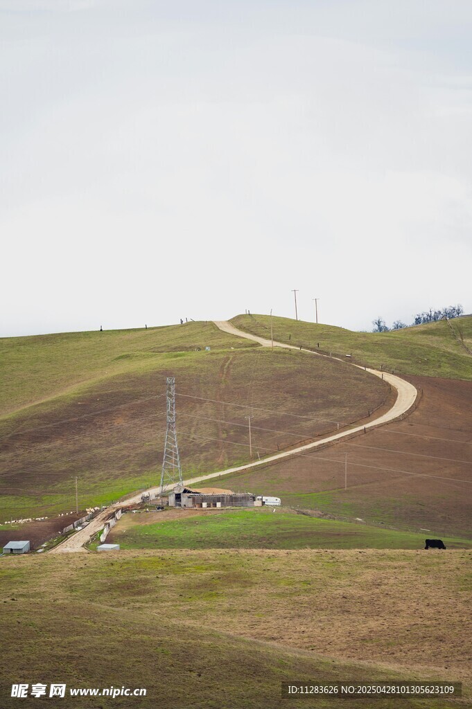蜿蜒山路旁的田园风光