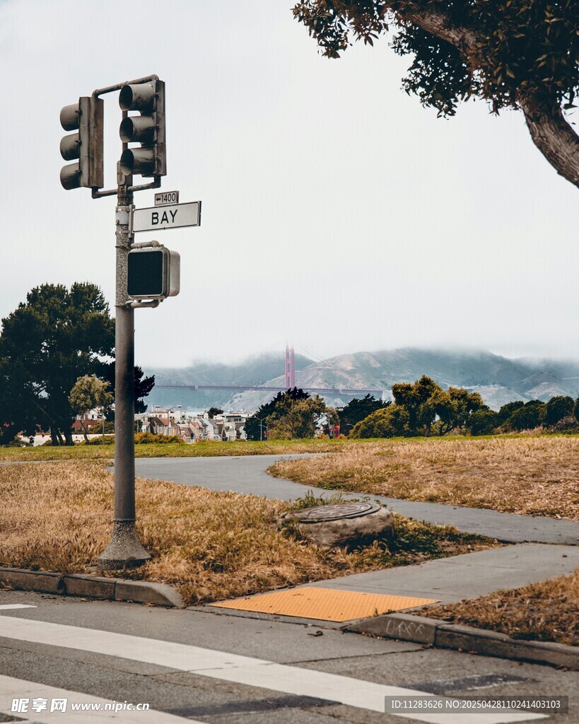 路口交通信号灯与开阔风景