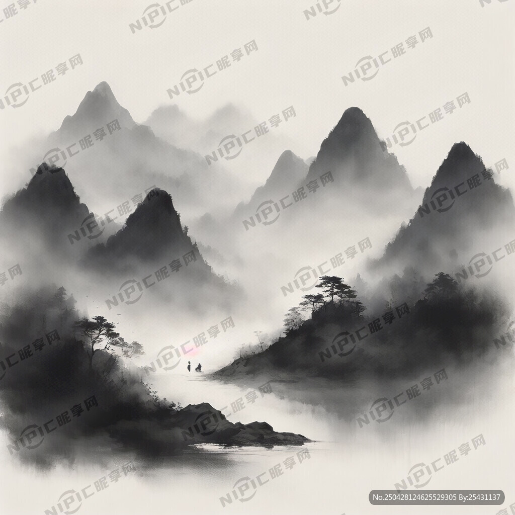 水墨晕染的山脉轮廓