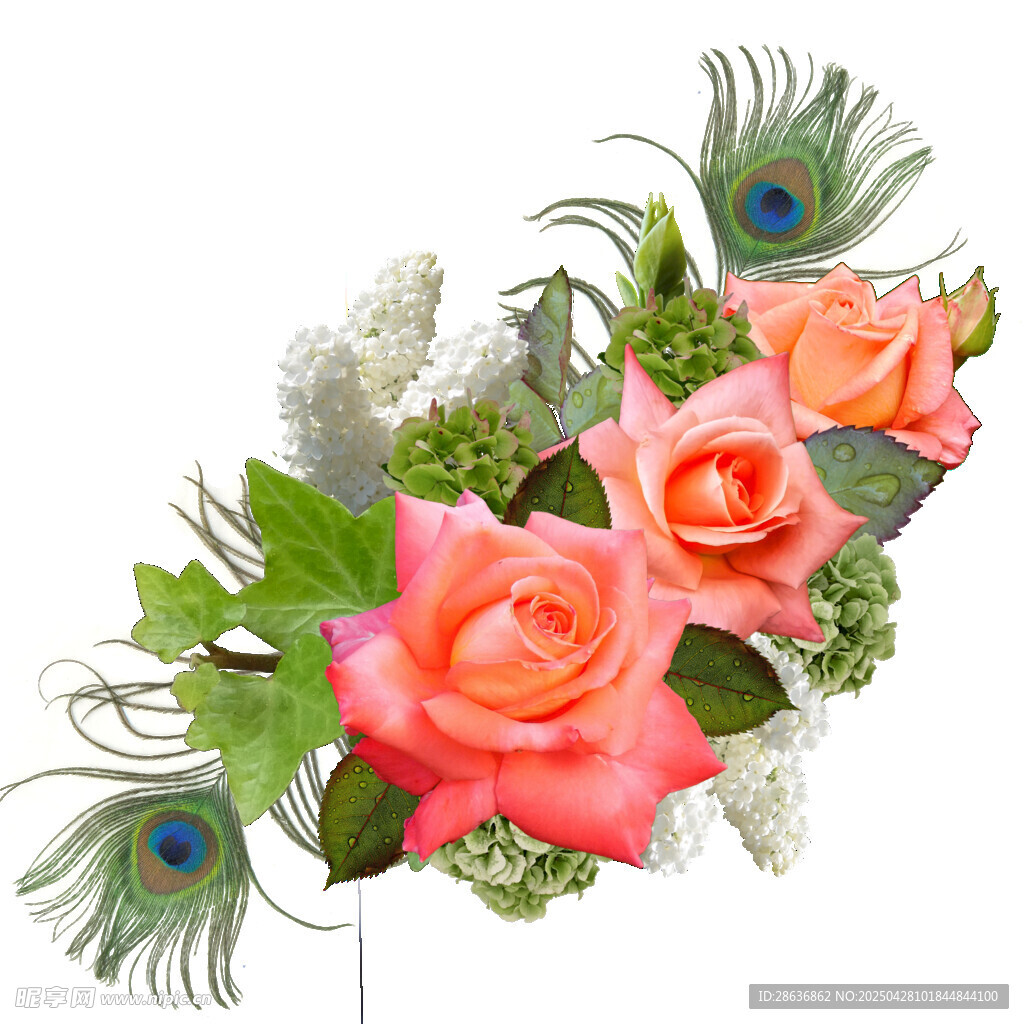 玫瑰孔雀羽插花装饰