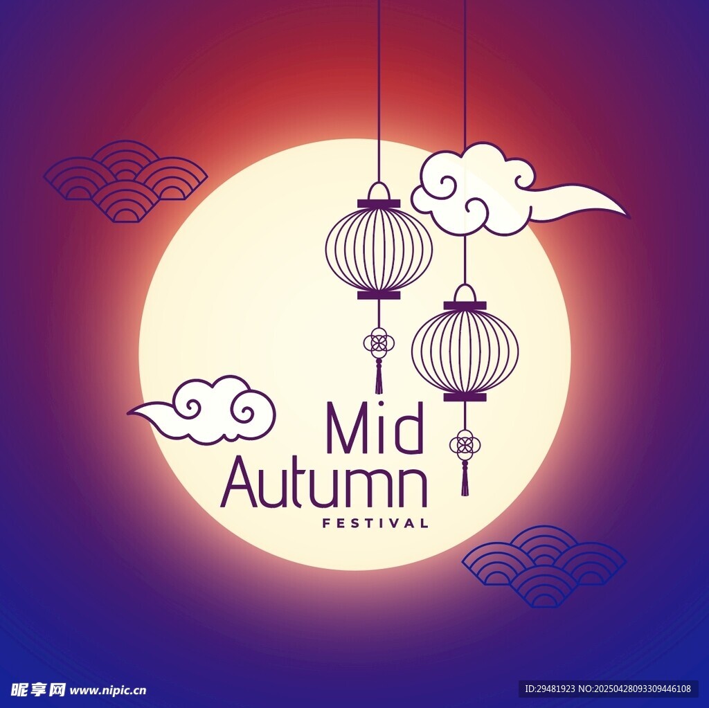 中秋月夜灯笼图