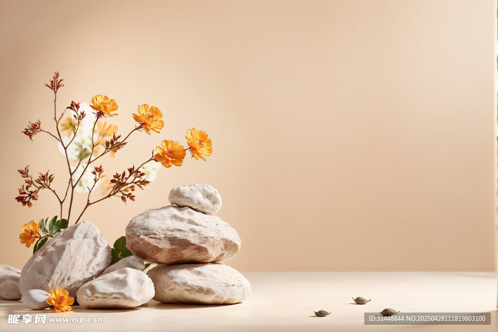 石与干花组合