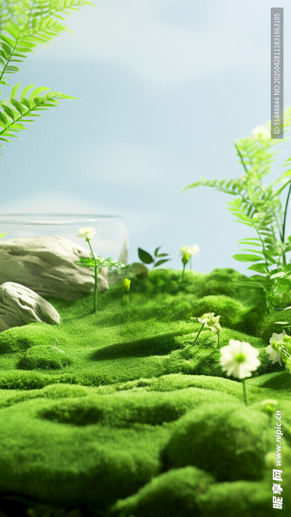 翠绿苔藓与蕨类植物景观
