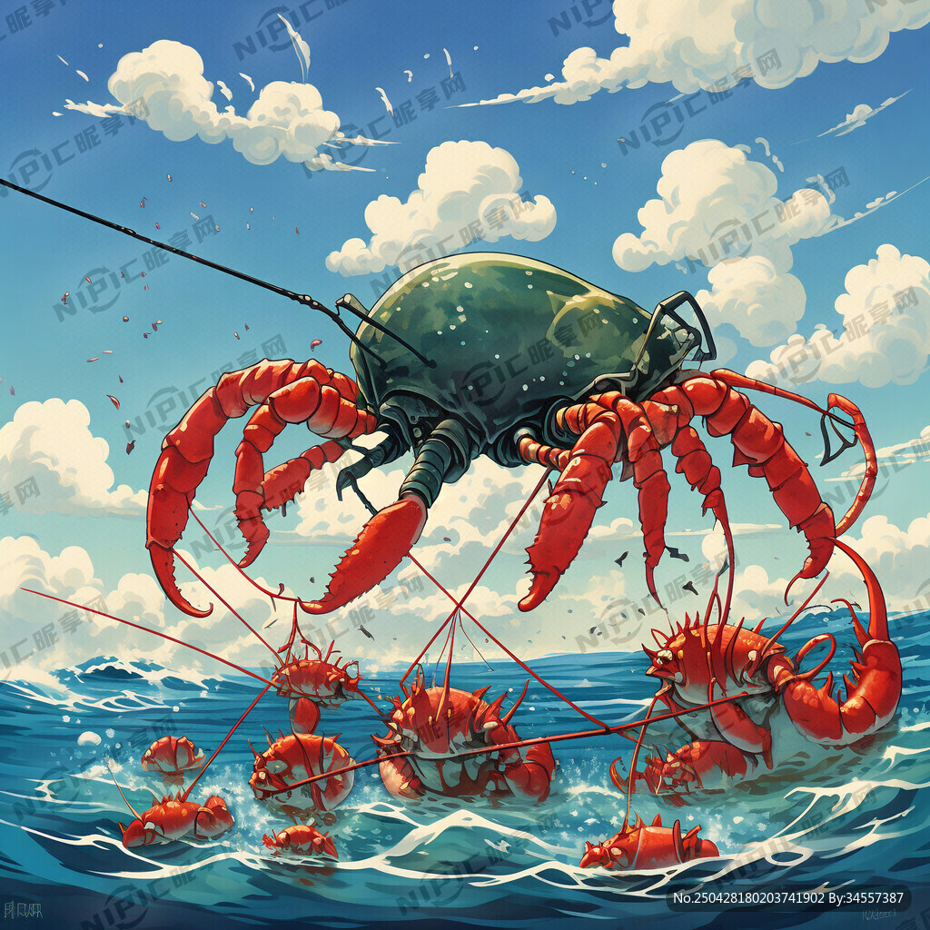 做一个钓龙虾的插画