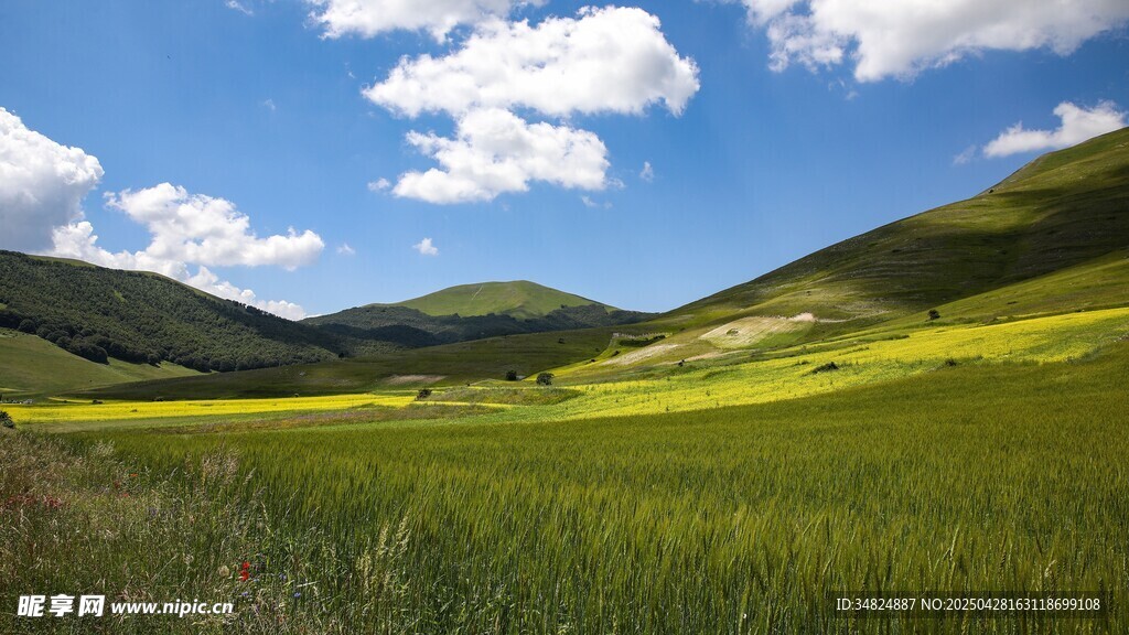 草原山谷蓝天美景