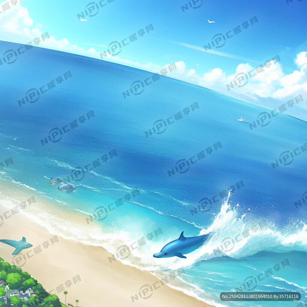 海蓝色背景多个卡通可爱海豚