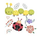 可爱昆虫花卉插画图案