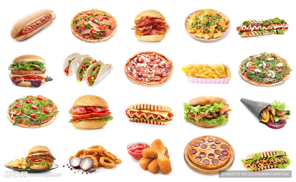 多样美味快餐食品集合