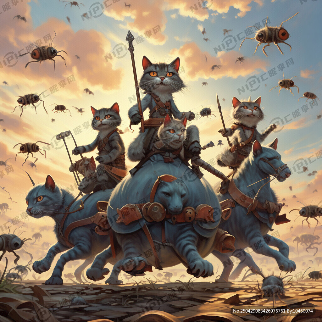 一群人骑着猫 手拿方天画戟