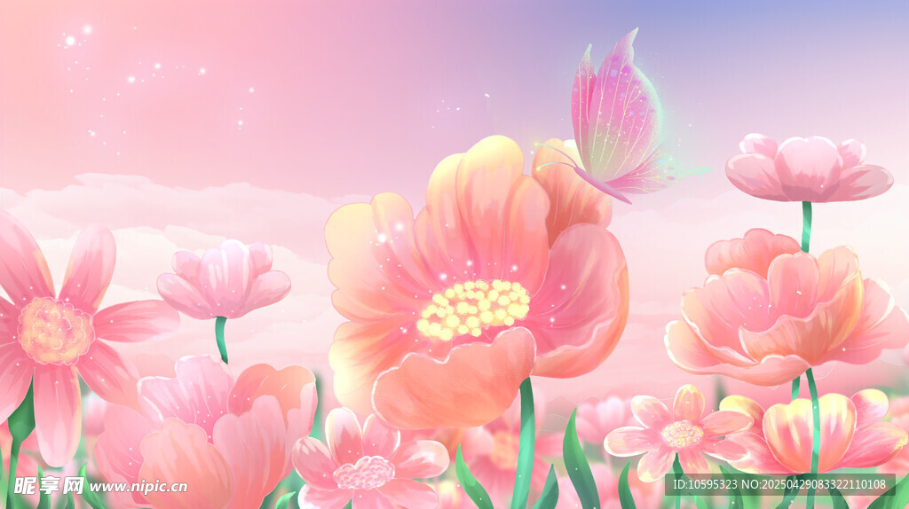 梦幻粉色花卉背景