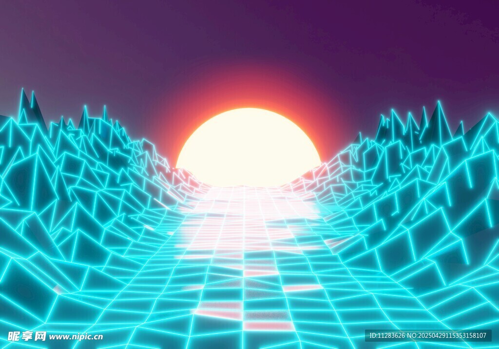 梦幻赛博风格日出景观
