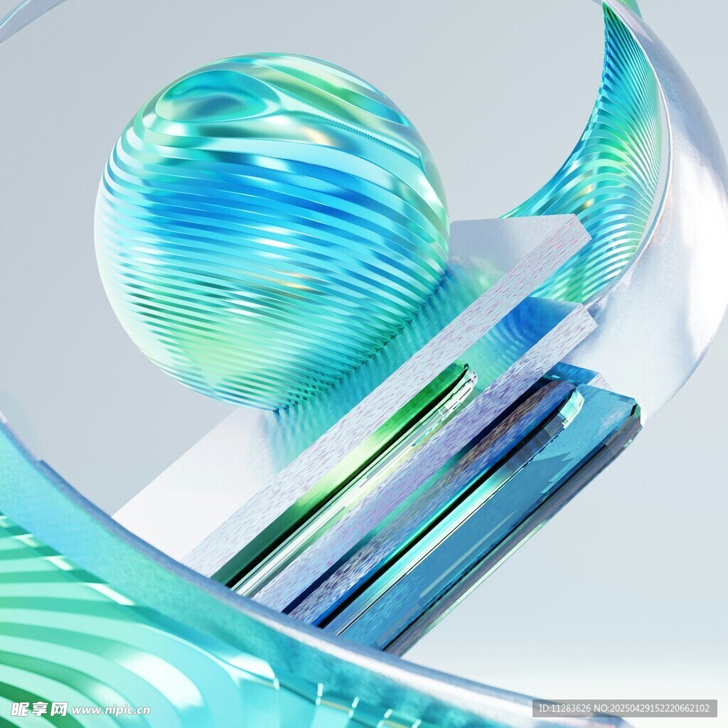 梦幻蓝绿流体3D艺术图形