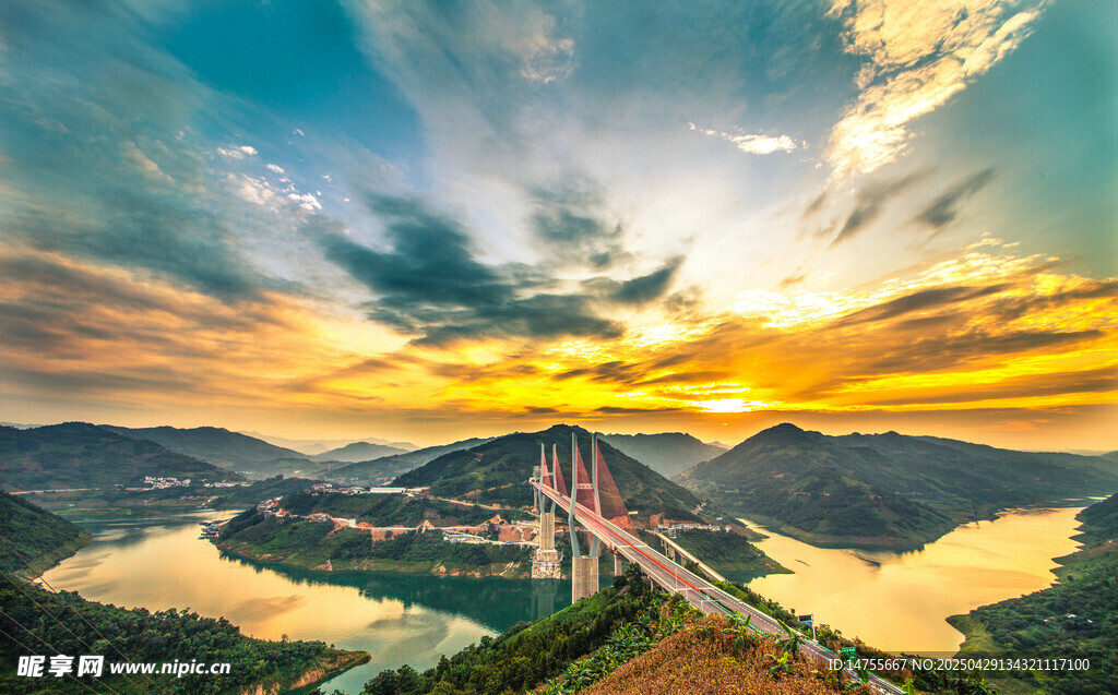 岩架大桥 壮丽夕阳下的桥梁美景