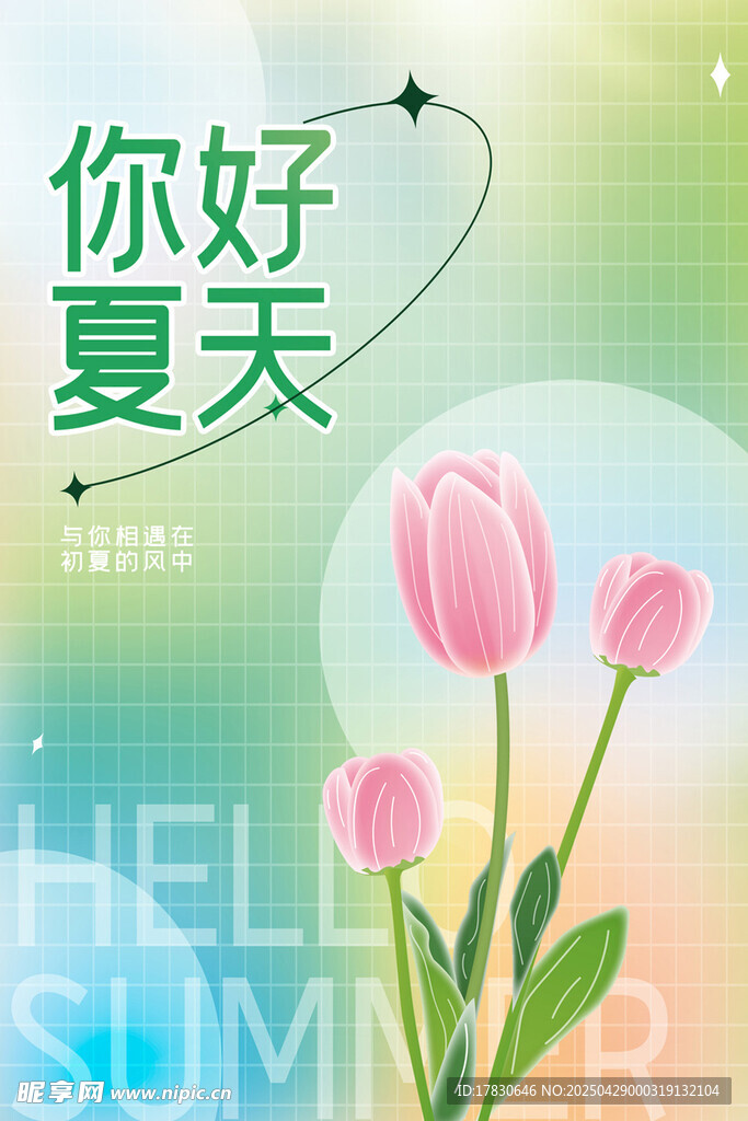 你好夏天粉色郁金香背景图