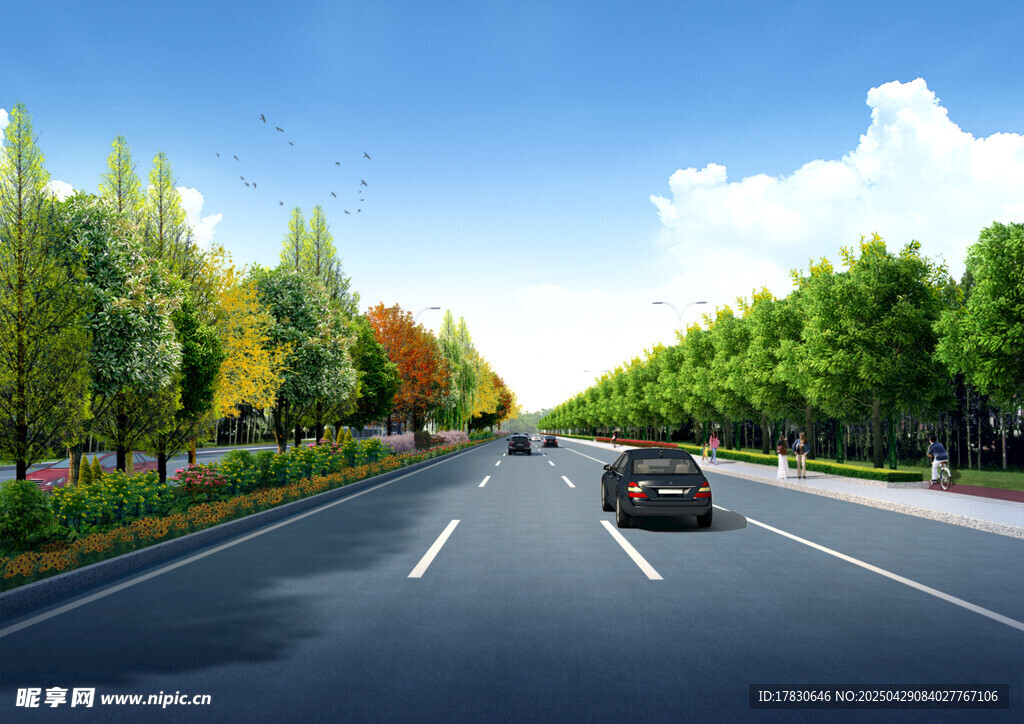宽阔公路上的行驶车辆