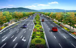 宽阔公路两旁绿意盎然