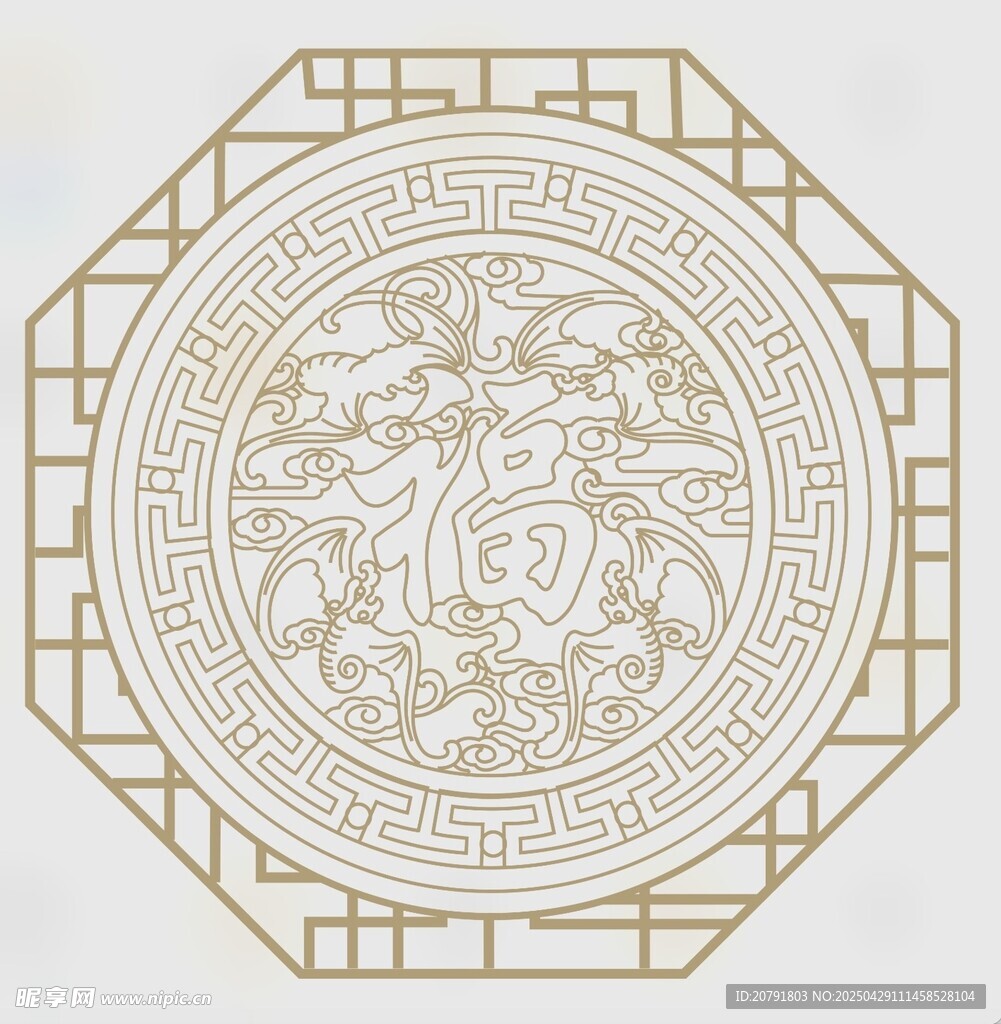 中式福字八角窗棂图案