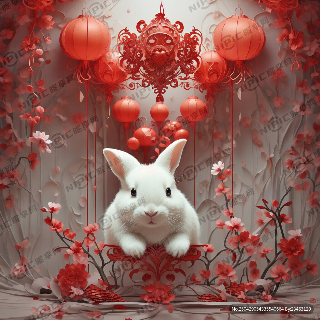 衍纸艺术 春节 可爱兔子 红梅