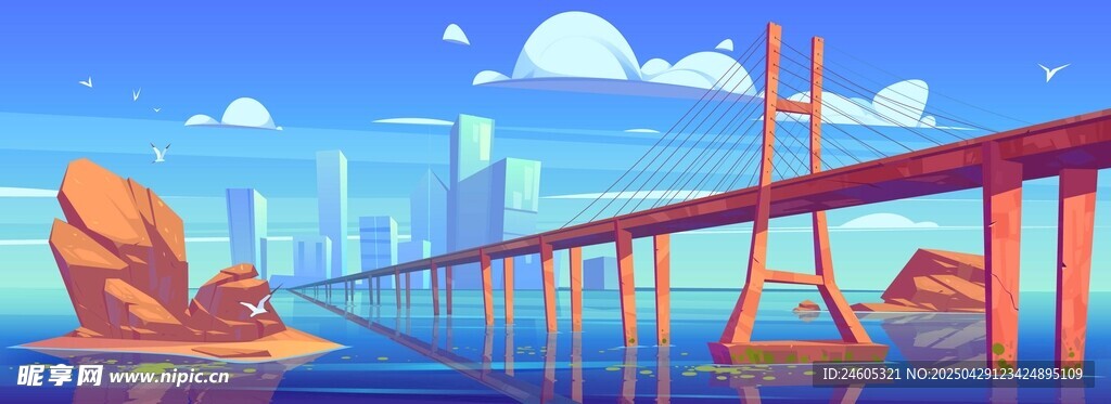海上大桥风景插画