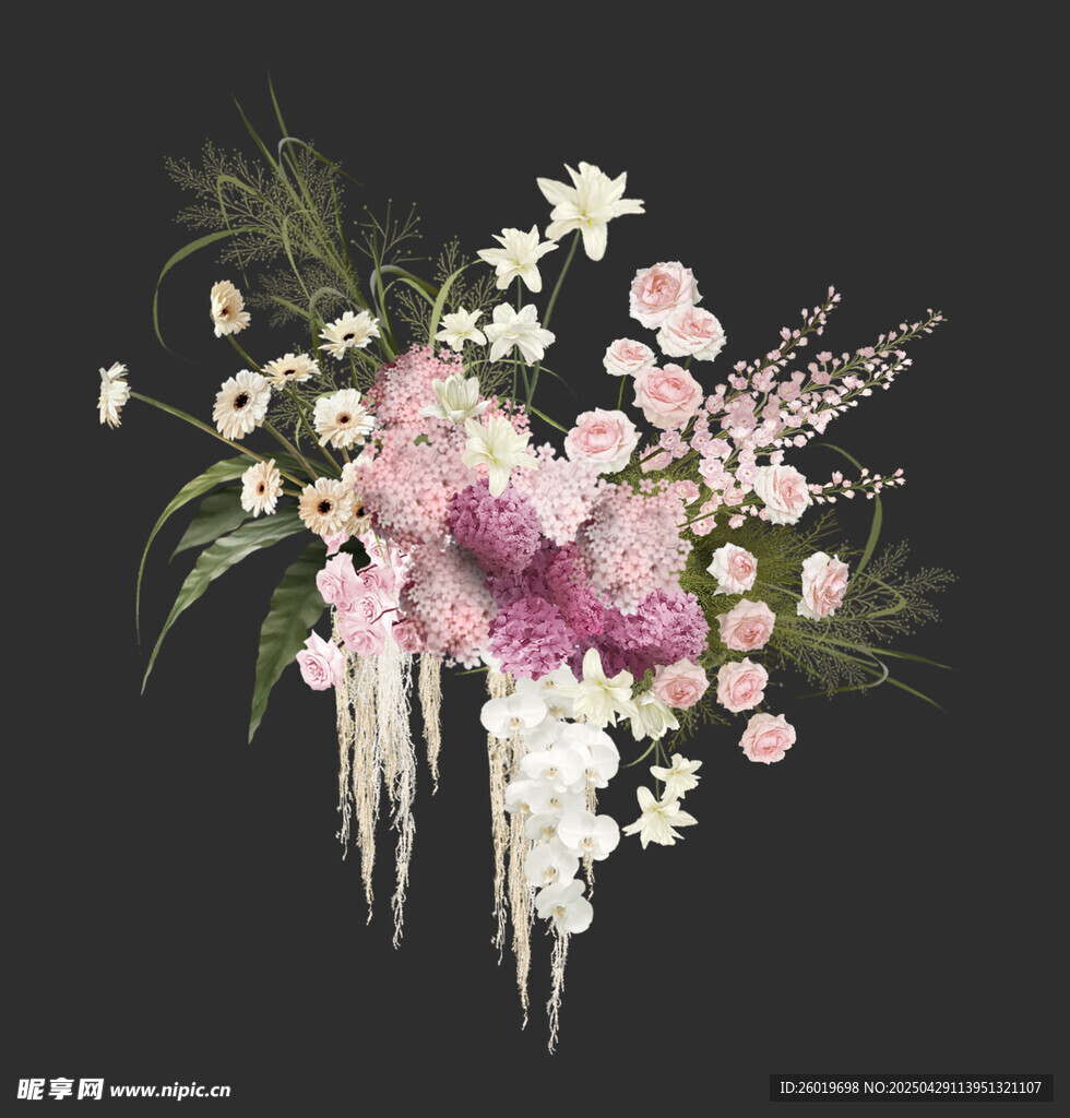 梦幻粉色系花卉组合婚礼手绘花艺