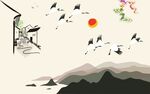 中式山水飞鸟意境图