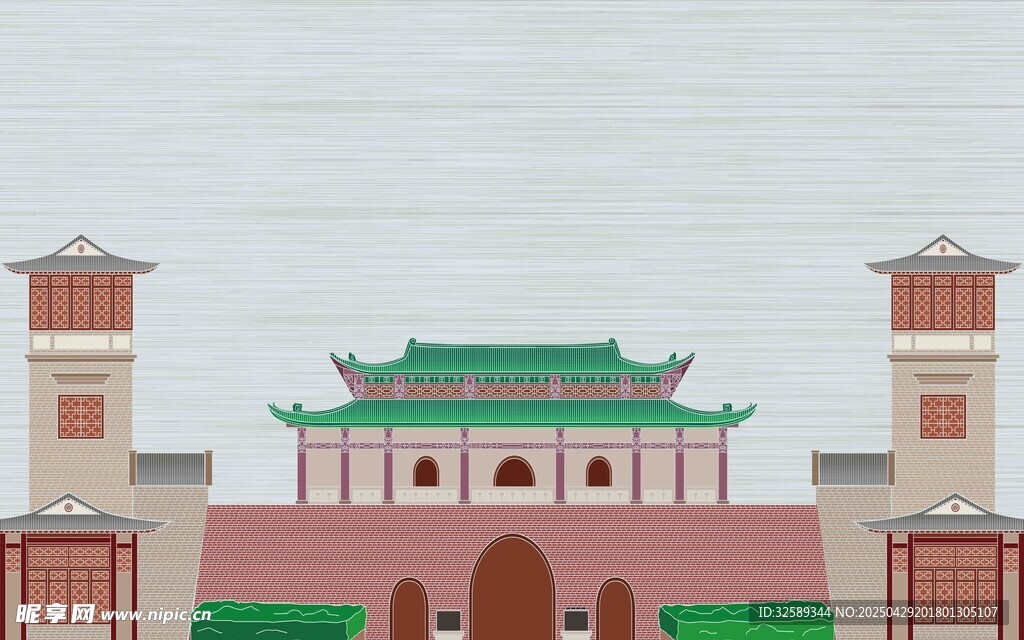中式古建筑大门景观 背景