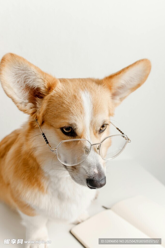 戴眼镜的萌宠柯基犬