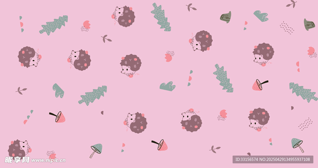 粉色背景可爱蘑菇图案