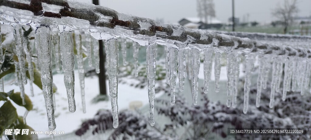 冬日屋檐冰柱雪景