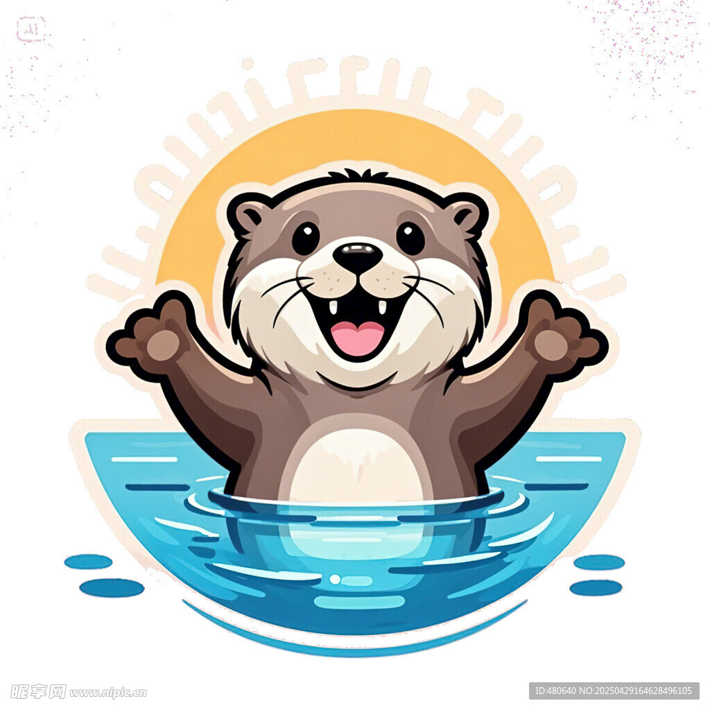卡通简笔画水獭