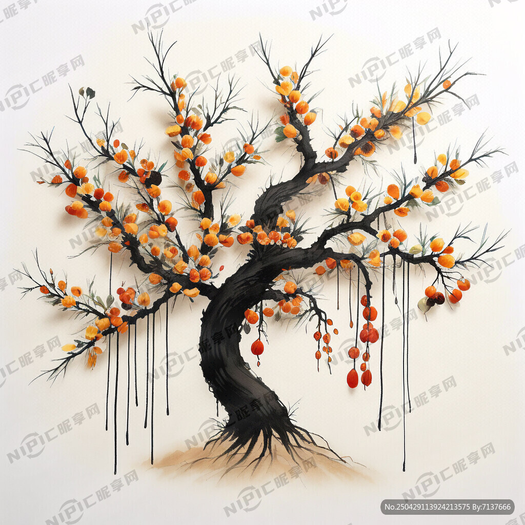 左边树放插画吊干杏树